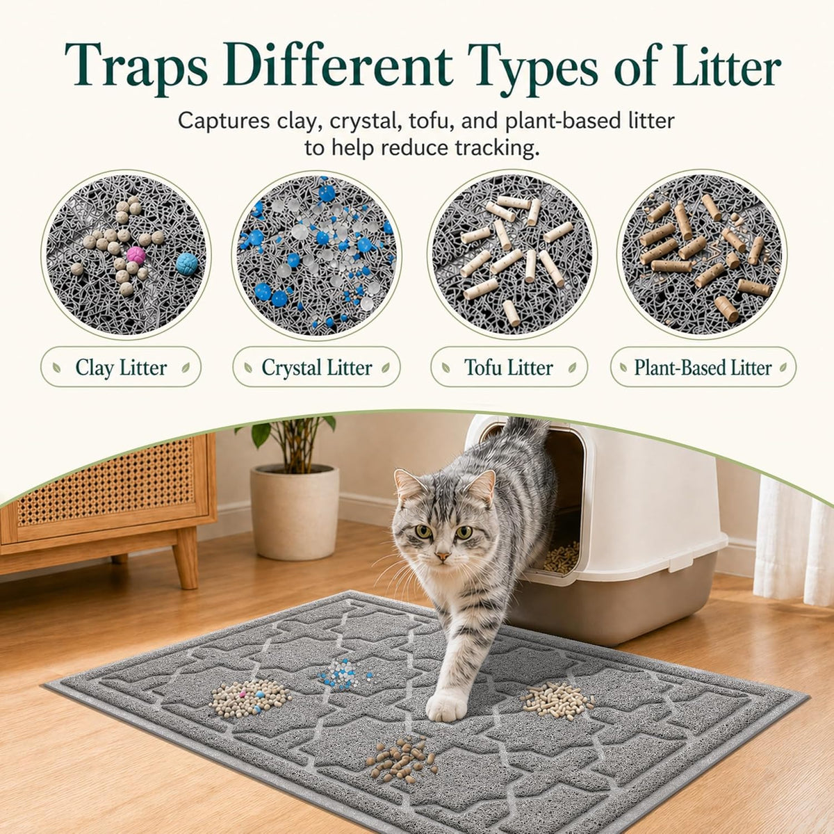 Waterproof Cat Litter Trap Mat, 35.4 x 23.6 Inches, Dark Grey
