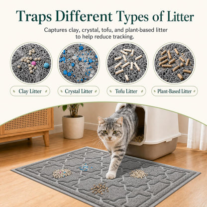 Waterproof Cat Litter Trap Mat, 35.4 x 23.6 Inches, Dark Grey